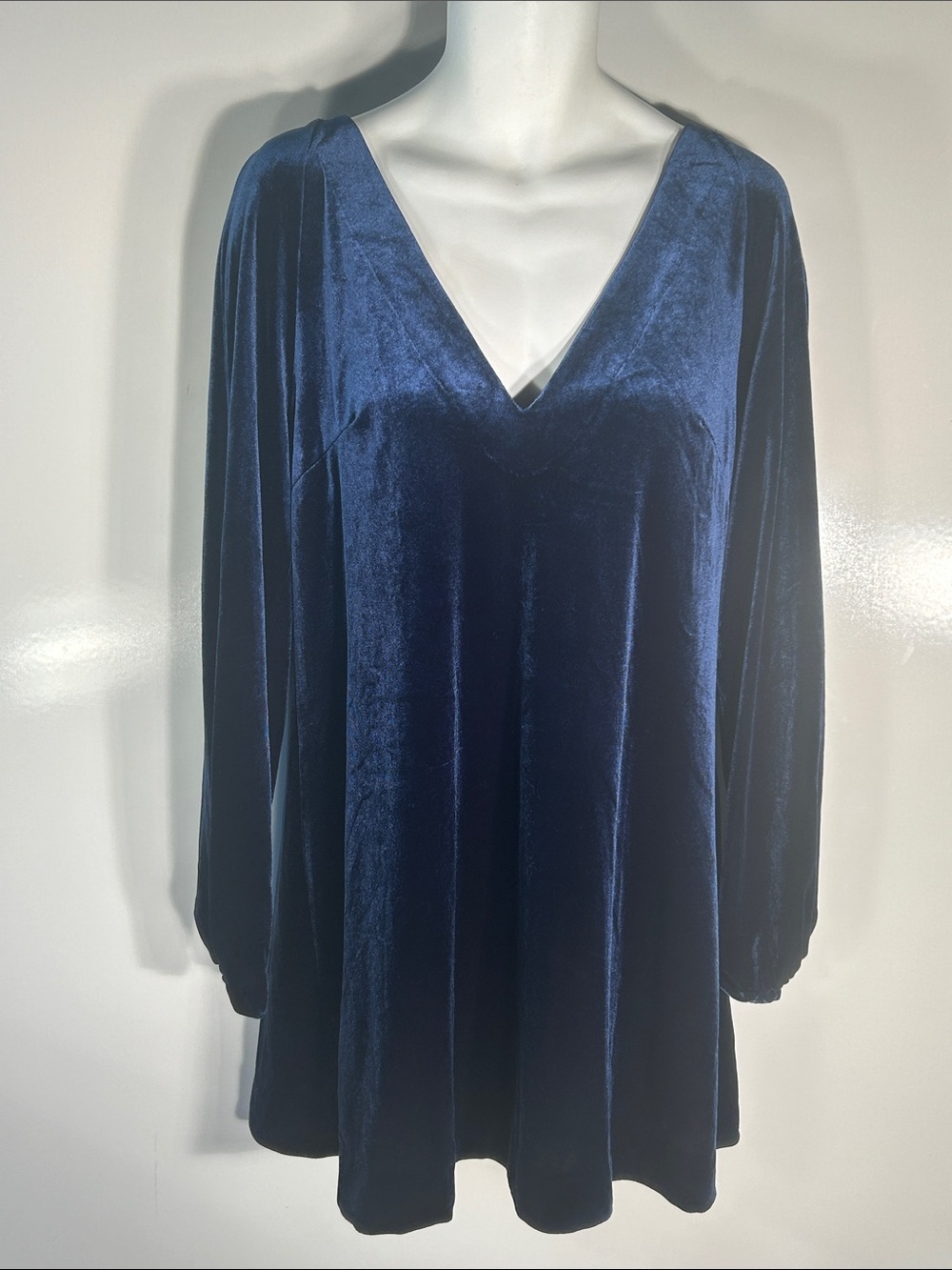 Free People SZL Navy Velvet V-Neck Swing Dress Dressy or Casual Minimalist